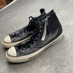 Converse All Star Sneakers Unisex 9.5 Black White Leather Side Zip Casual Shoes